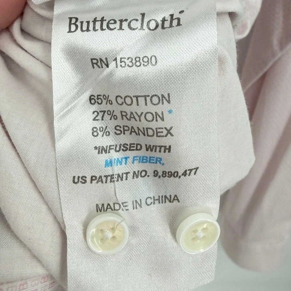 Buttercloth Mens XL Button‎ Down Shirt Pink Icy Cotton Regular Fit Long Sleeve